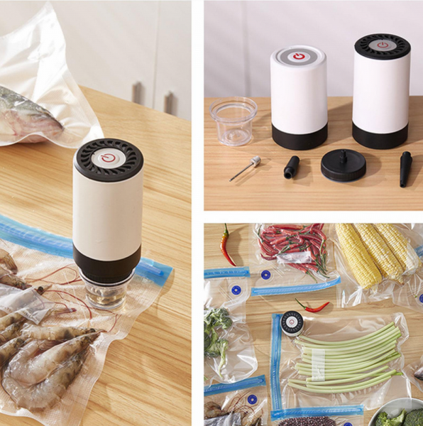Многофункциональный вакуумный мини упаковщик продуктов Multifunctional Vacuum Machine K05 с функцией подкачки (3 сменные насадки в комплекте) / Вакуумная машина